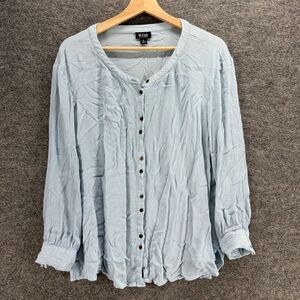 A New Approach Top Women XL Blue Button Up Long Sleeve Round Neck Rayon Casual